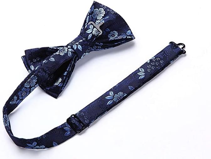 Floral Pre-Tied Bow Tie Pocket Square Cufflinks - DARK BLUE