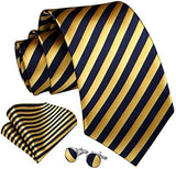 Stripe Tie Handkerchief Set - NAVY BLUE/GOLD