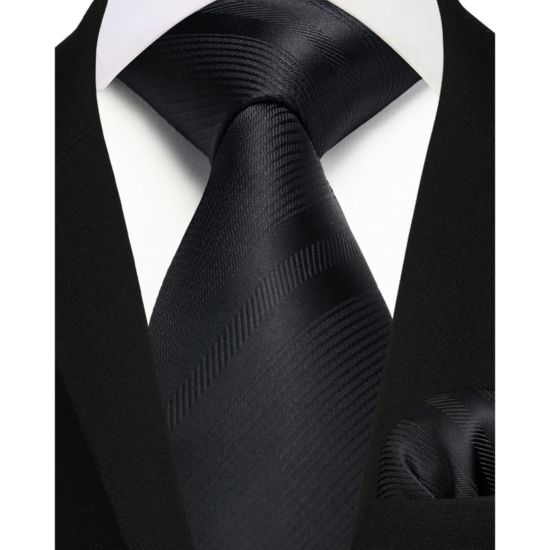 Stripe Tie Handkerchief Set - BLACK 