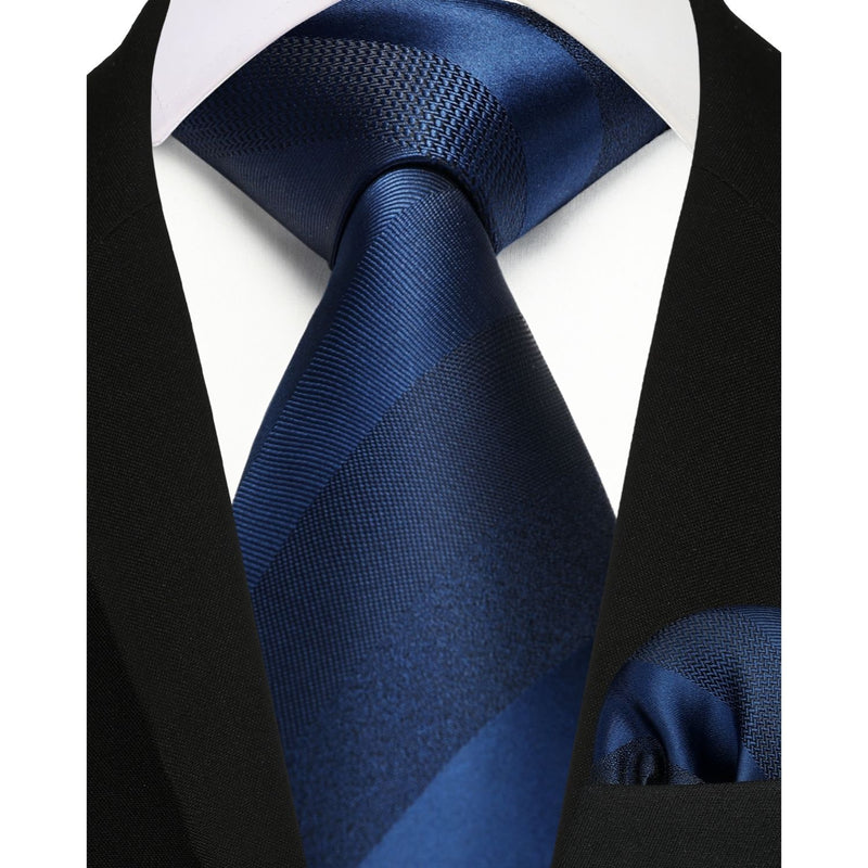 Stripe Tie Handkerchief Set - BLUE 