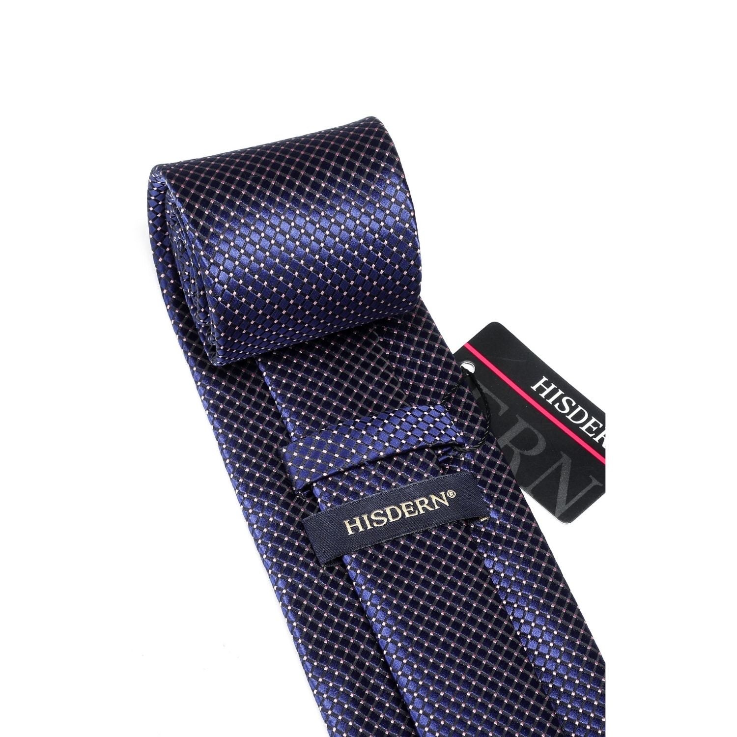 Plaid Tie Handkerchief Cufflinks - NAVY BLUE