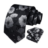 Floral 3.4 inch Tie Handkerchief Set - 11-BLACK 