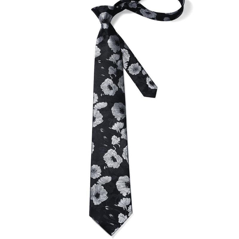 Floral 3.4 inch Tie Handkerchief Set - 11-BLACK 