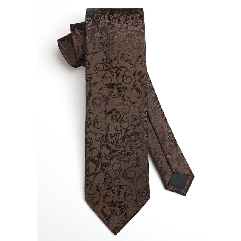 Floral Tie Handkerchief Set - L2-BROWN 