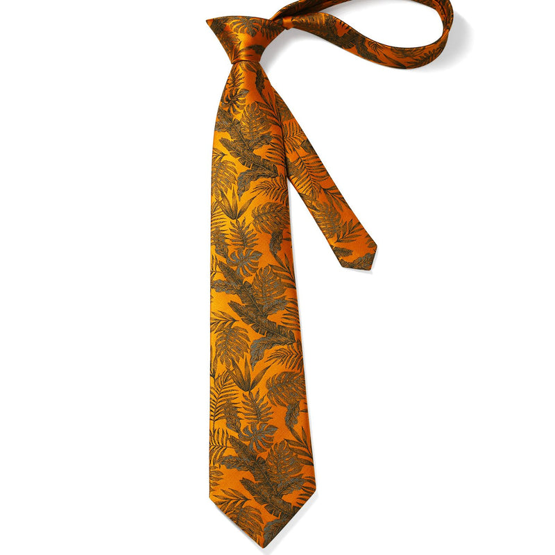 Floral Tie Handkerchief Set - Y-ORANGE/BLACK 