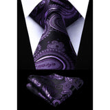 Paisley Vest Tie Handkerchief Set - PURPLE & BLACK