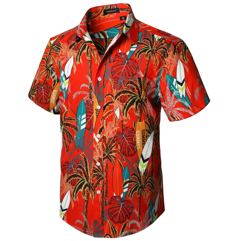 Summer Hawaiian Shirts with Pocket - 05-QRANGE RED