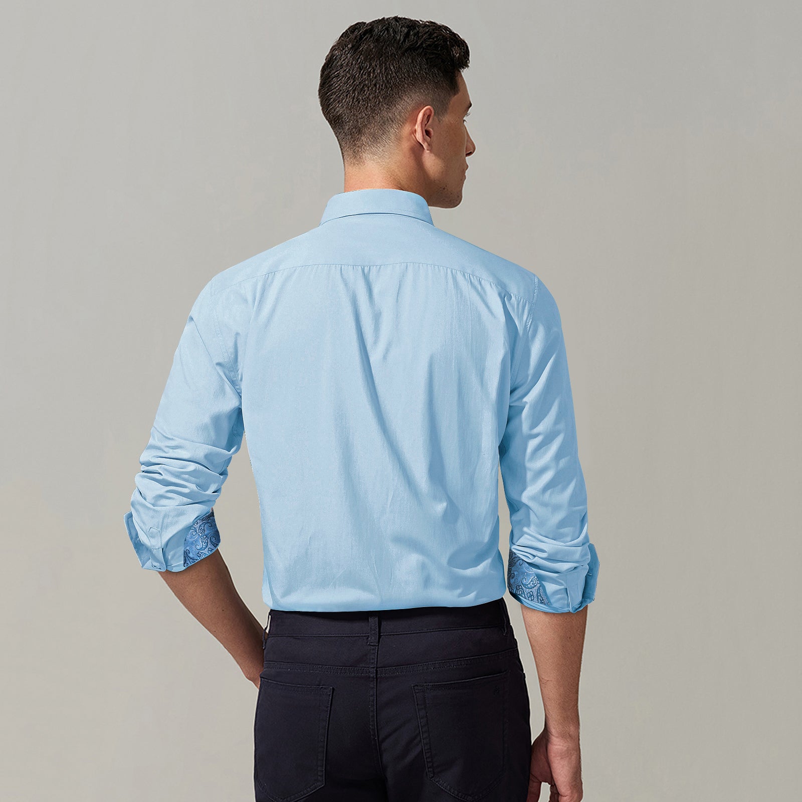 Casual Formal Shirt with Pocket - 11-BLUE/PAISLEY