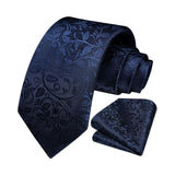 Paisley Tie Handkerchief Set - 03A-NAVY BLUE1 