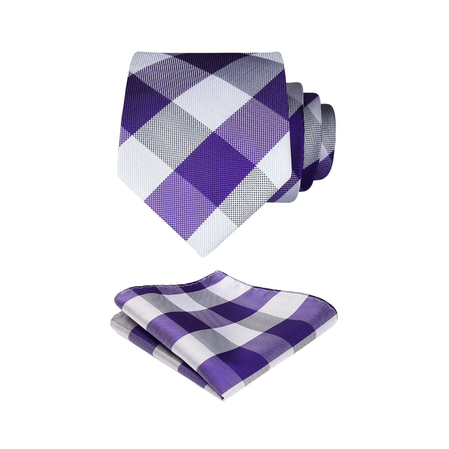 Plaid Tie Handkerchief Set - C-PURPLE