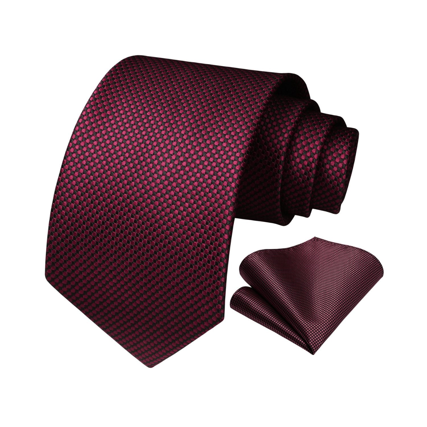 Polka Dot Tie Handkerchief Set - A3-BURGUNDY/BLACK