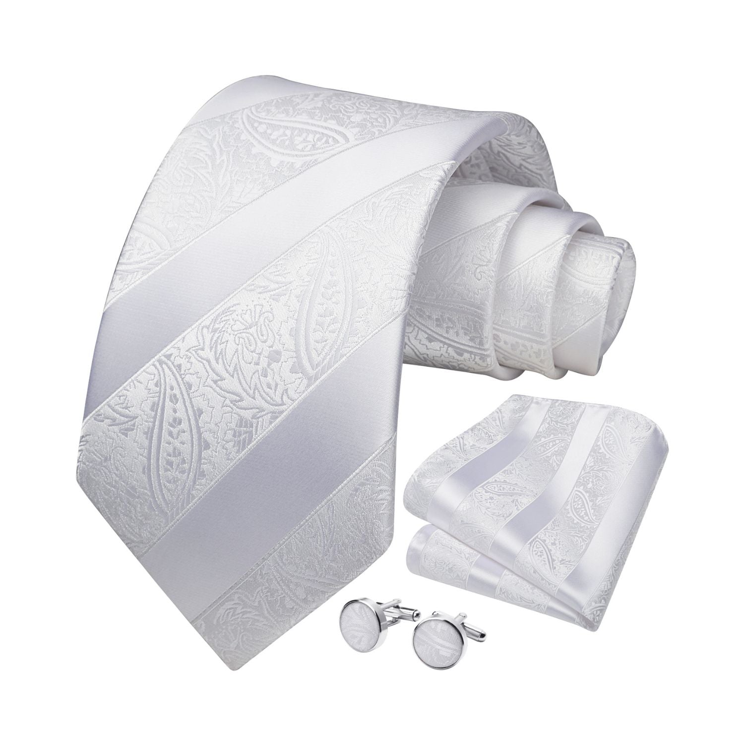 Paisley Tie Handkerchief Cufflinks - 03 STRIPE WHITE