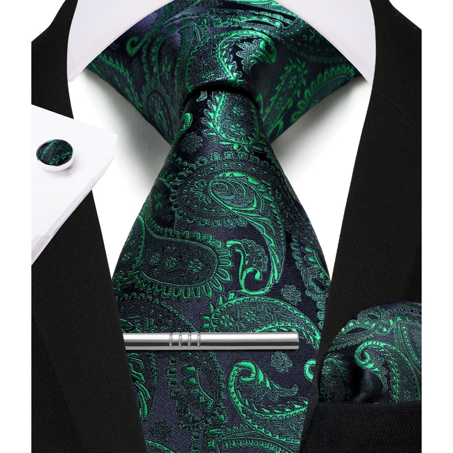 Paisley Tie Handkerchief Cufflinks - G-GREEN