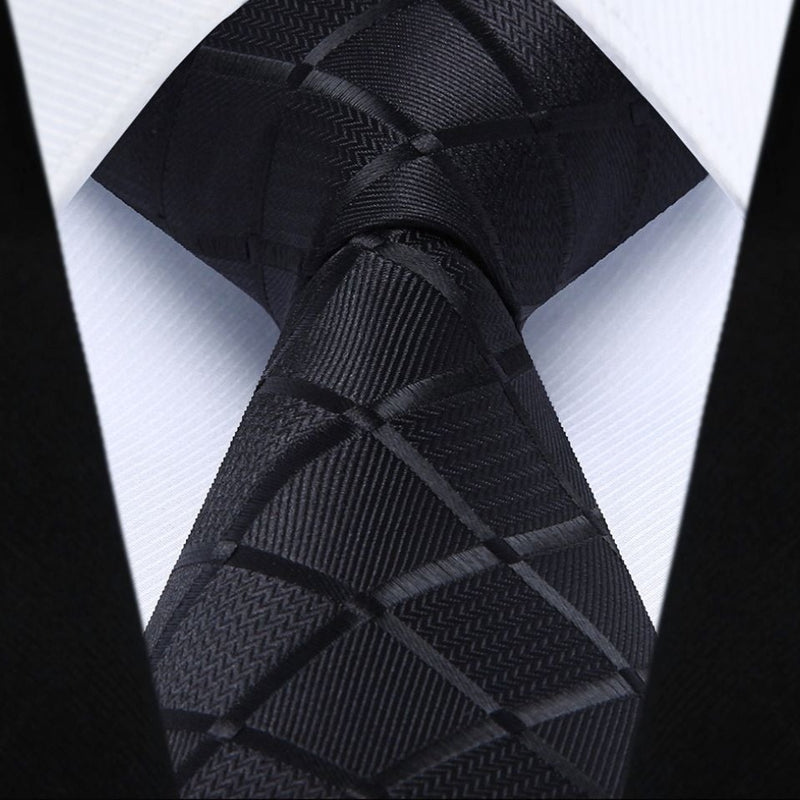 Plaid Tie Handkerchief Set - A-BLACK 