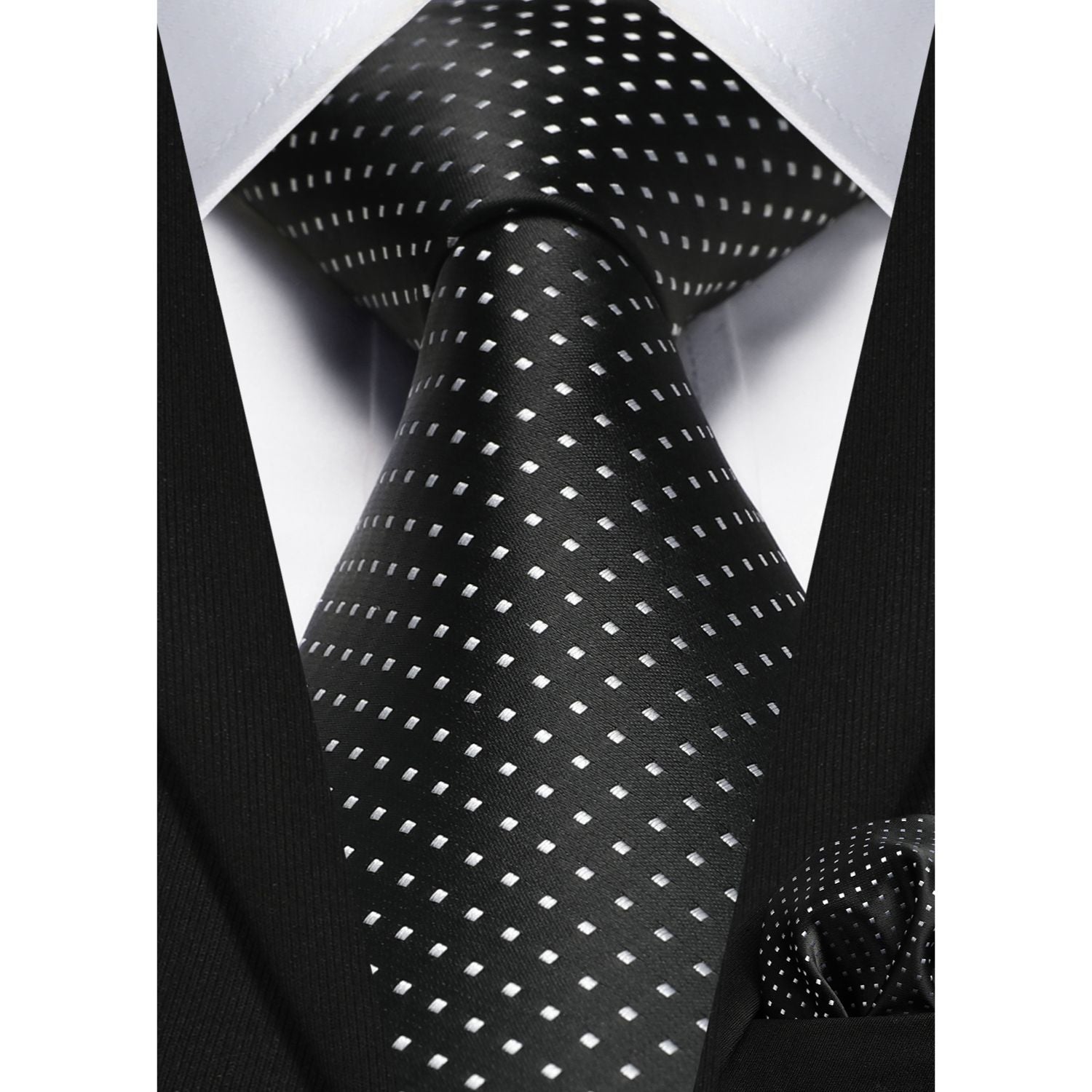 Polka Dot Tie Handkerchief Set - A3-BLACK/WHITE