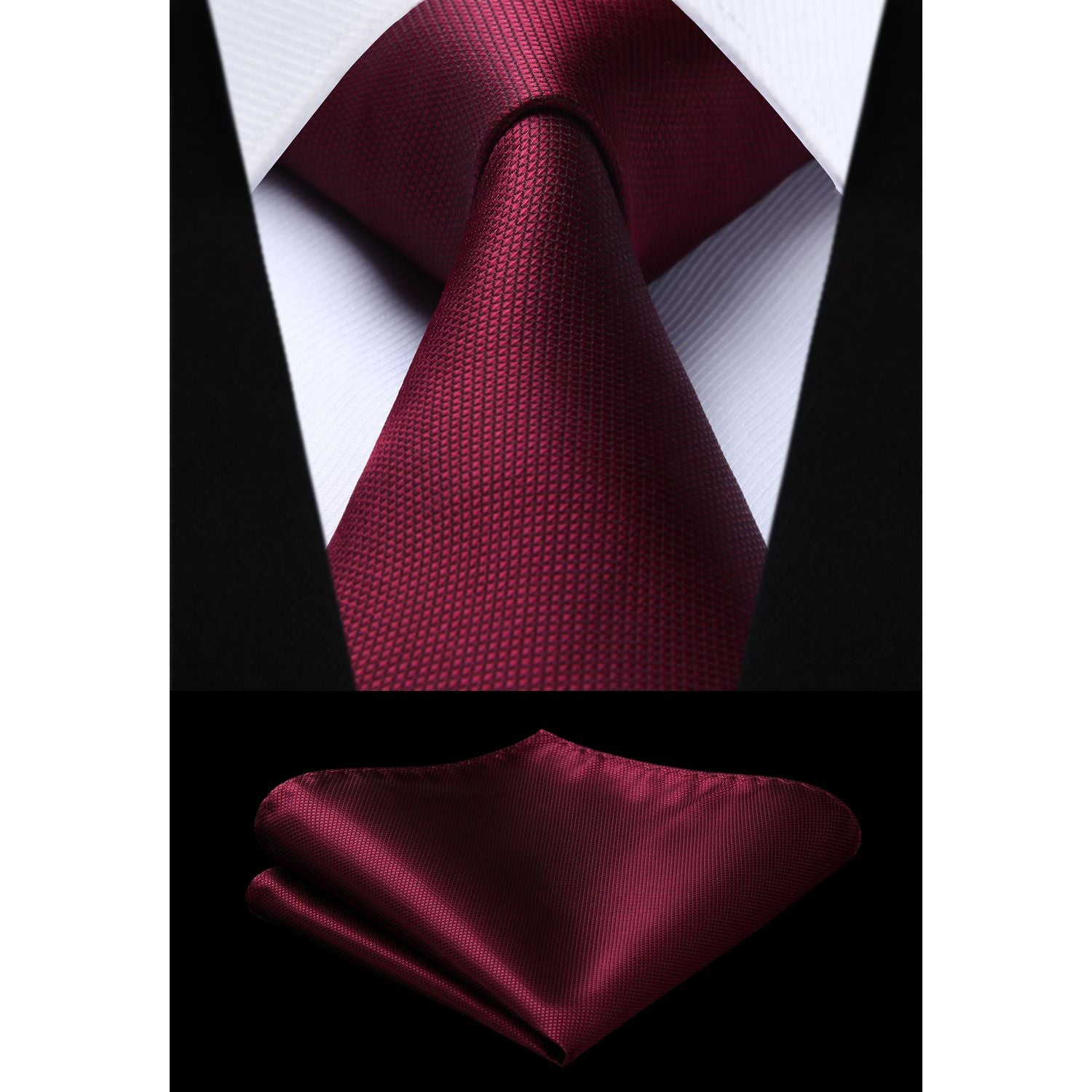 Plaid Tie Handkerchief Set - BURGUNDY