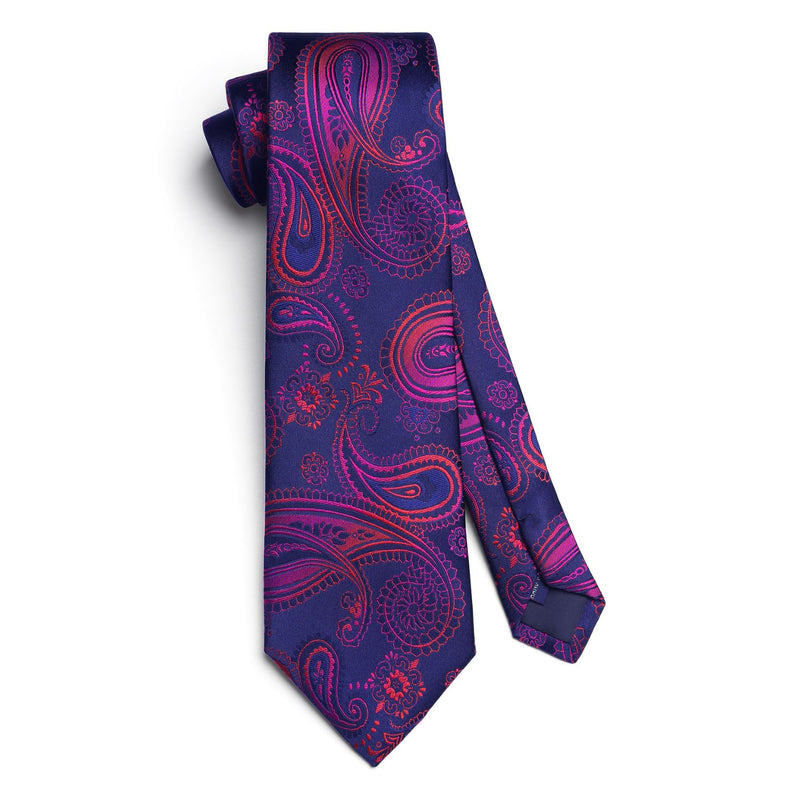 Paisley Tie Handkerchief Set - A5-PURPLE RED 