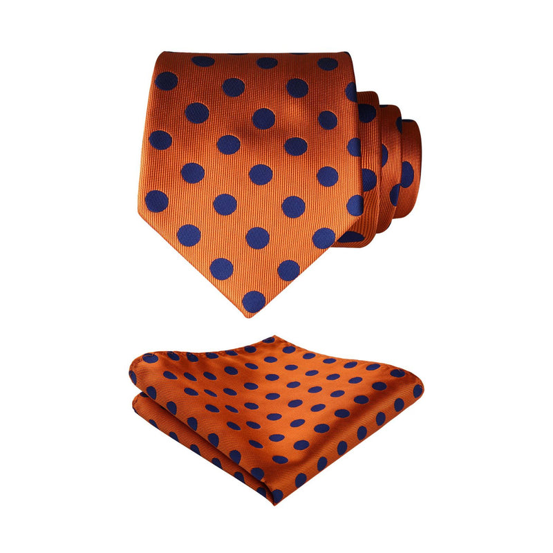 Polka Dot Tie Handkerchief Set - C-ORANGE/NAVY BLUE 