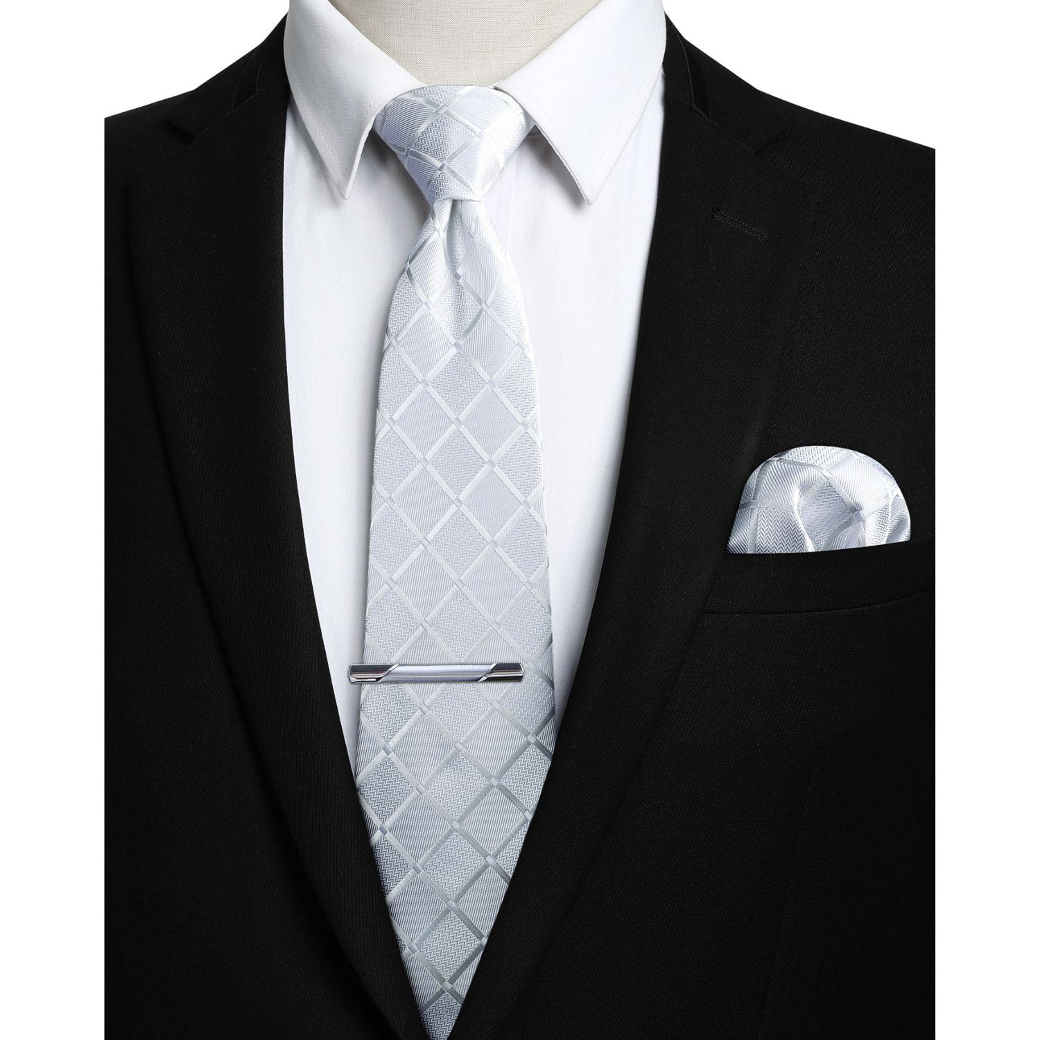 Plaid Tie Handkerchief Clip - 01 WHITE