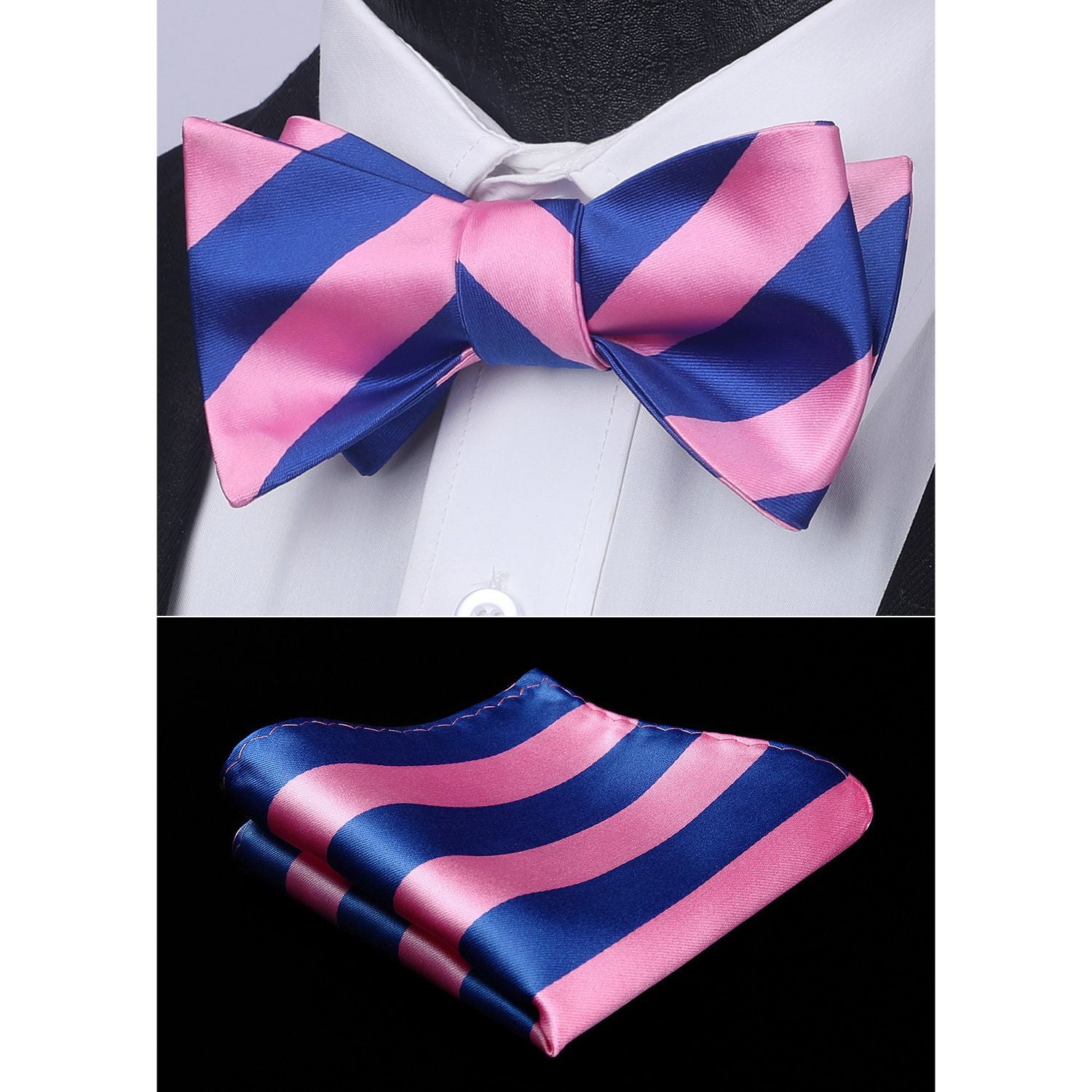 Stripe Bow Tie & Pocket Square - D-PINK/BLUE
