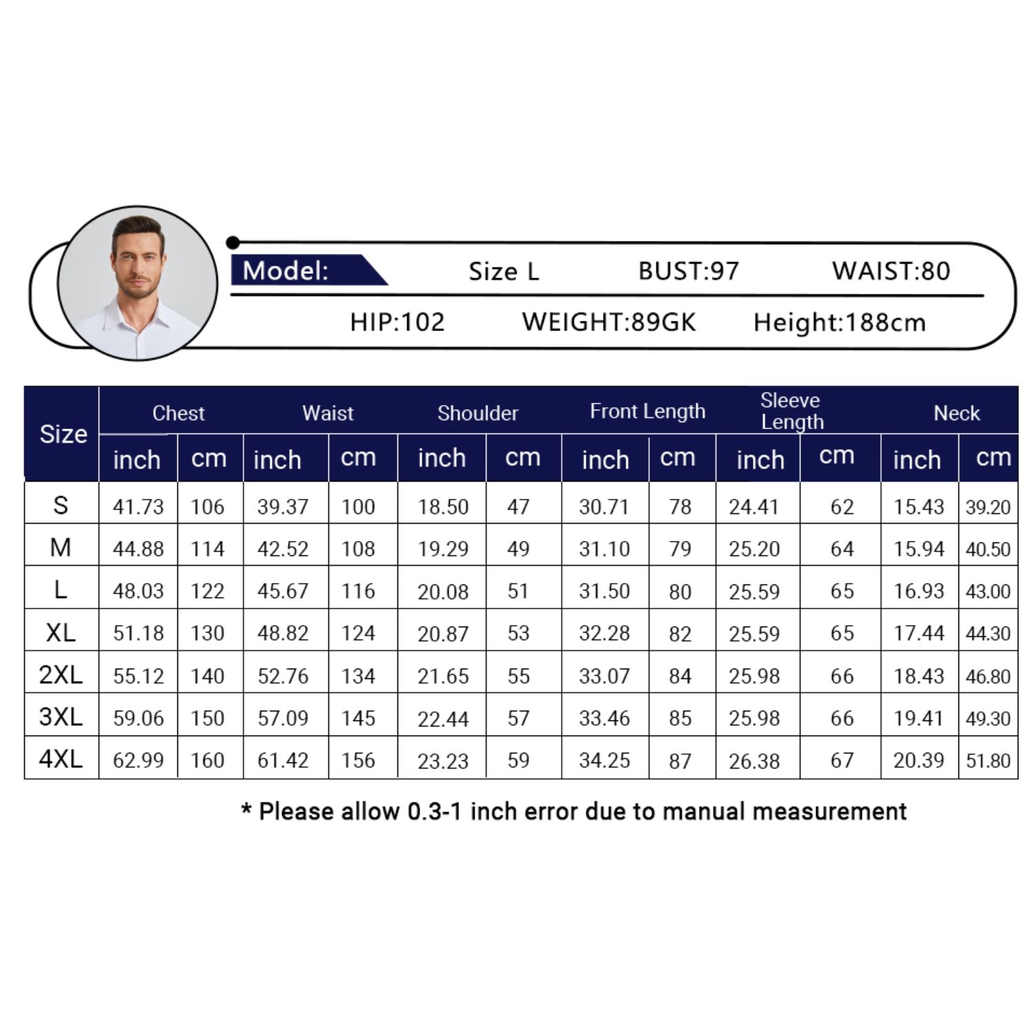 Hisdern Men's Stretch Wrinkle Free Dress Shirts Long Sleeve Non-Iron Navy Blue for Work