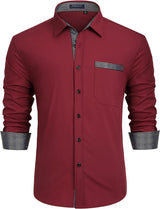 Casual Formal Shirt with Pocket - WINE RED 