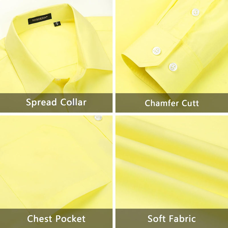 Men's Shirt with Tie Handkerchief Set - 06-LIGHT YELLOW