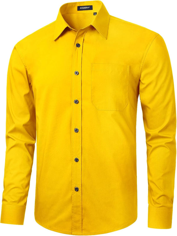 Men's Dress Shirt with Pocket - YELLOW