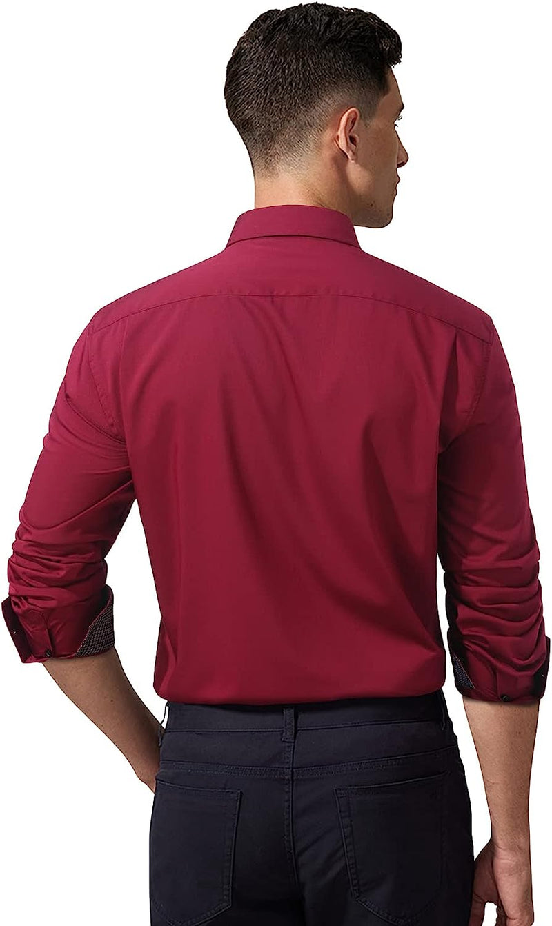 Casual Formal Shirt with Pocket - WINE RED 