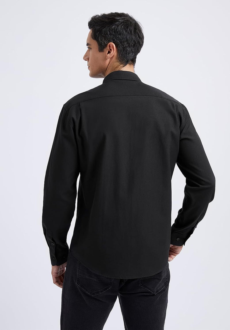 Casual Formal Shirt with Pocket - BLACK 