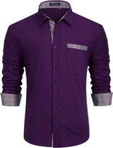 Casual Formal Shirt with Pocket - PURPLE 