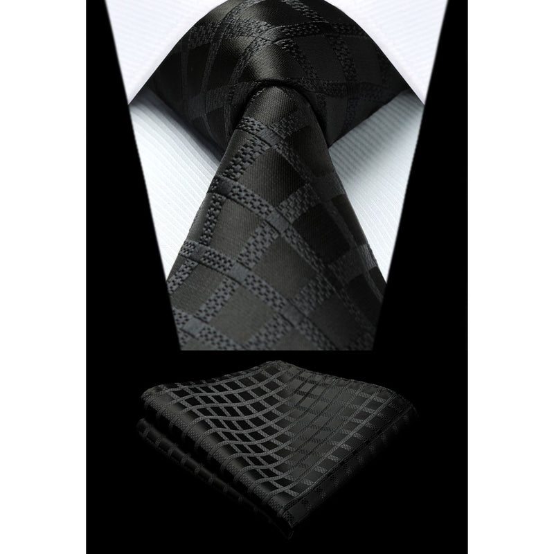 Plaid Tie Handkerchief Set - D- BLACK 2 