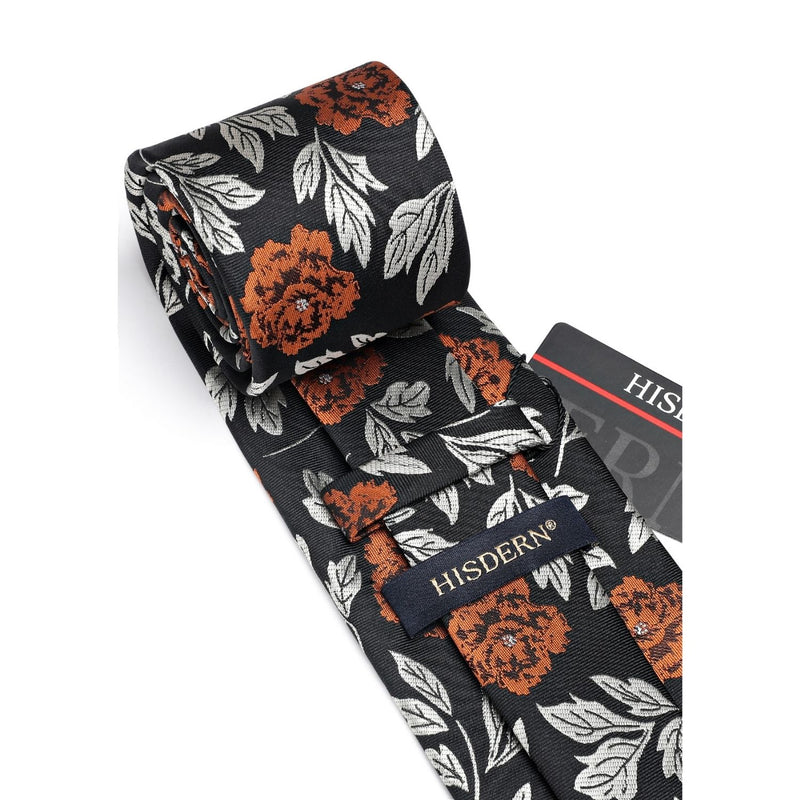 Floral Tie Handkerchief Set - BROWN FLORAL-7