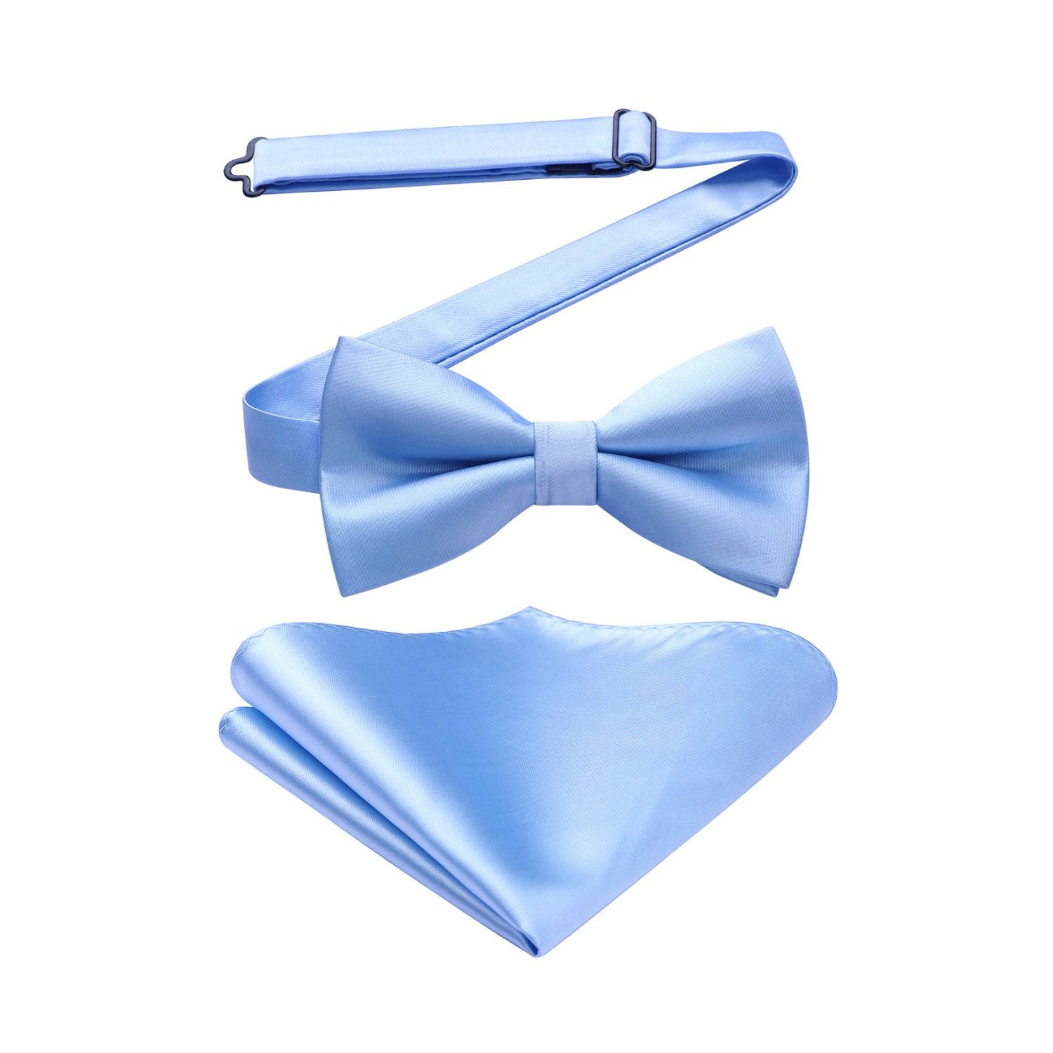 Solid Pre-Tied Bow Tie & Pocket Square - BLUE 11