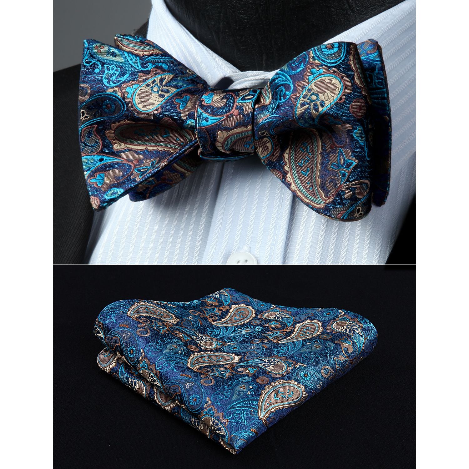 Paisley Bow Tie & Pocket Square - E-AQUA/BROWN