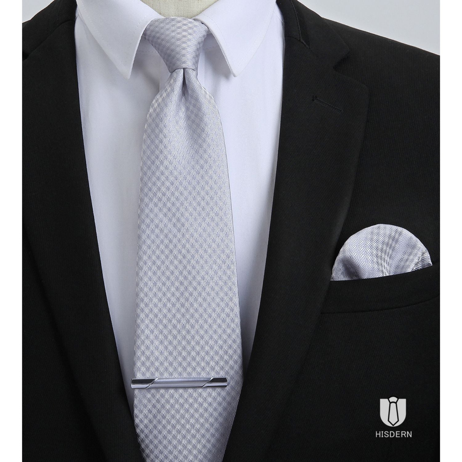 Plaid Tie Handkerchief Clip - 01 SILVER