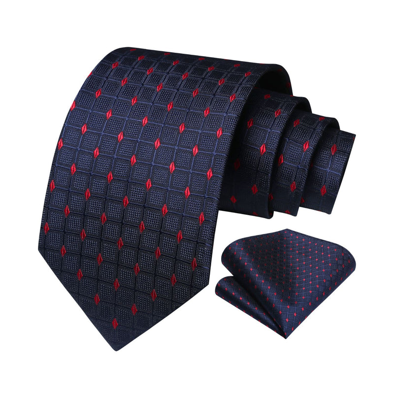 Plaid Tie Handkerchief Set - C-NAVY BLUE 