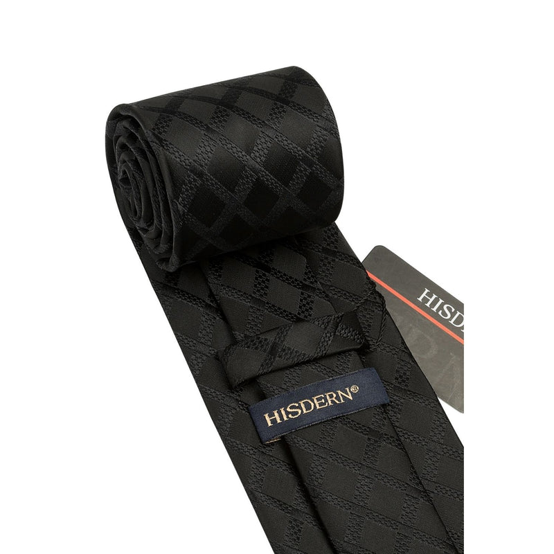 Plaid Tie Handkerchief Set - D- BLACK 2 