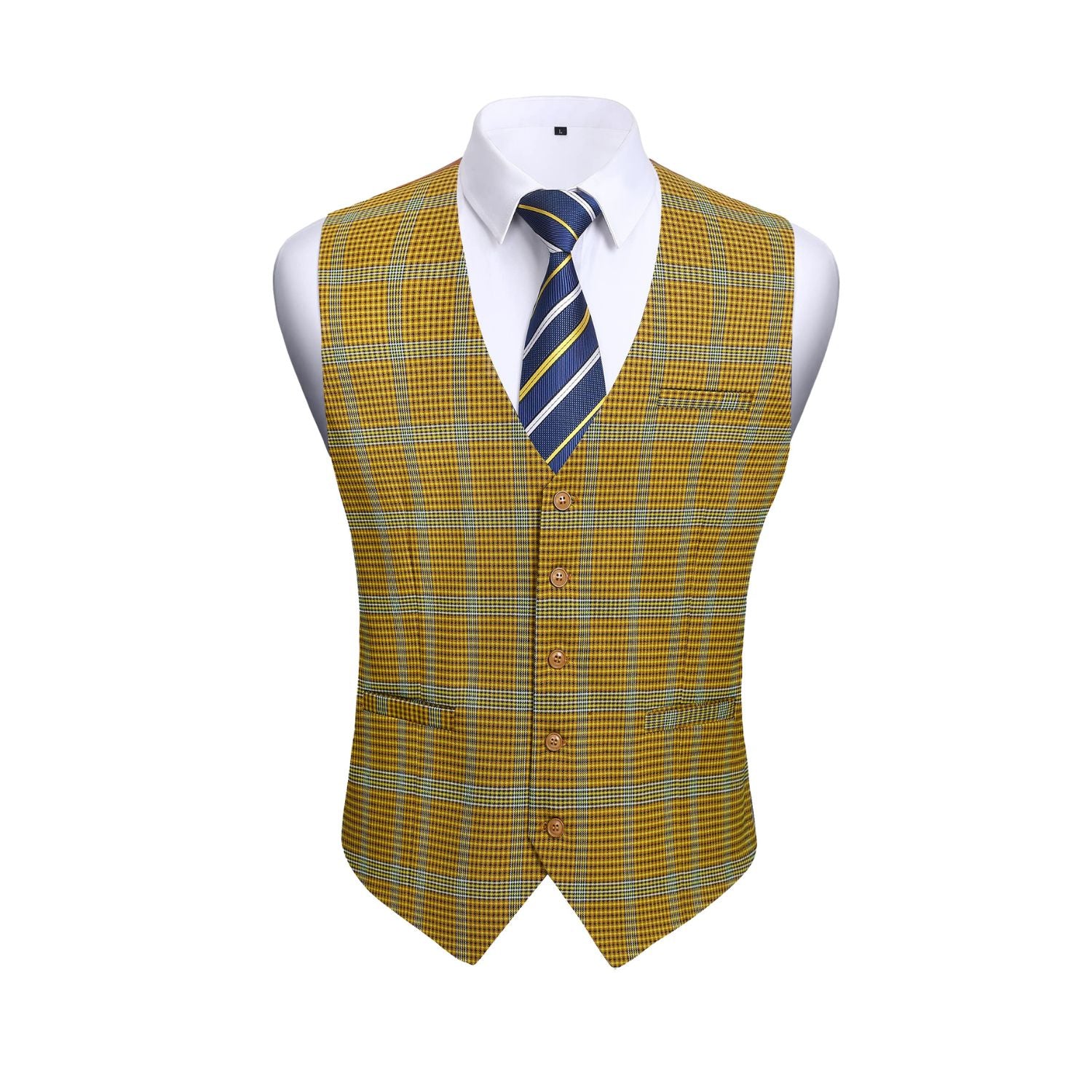 Plaid Slim Vest - A9-YELLOW