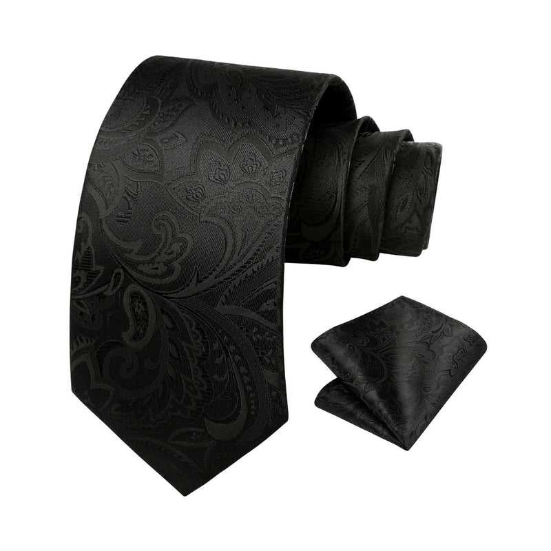 Floral 3.4 inch Tie Handkerchief Set - 10-BLACK 