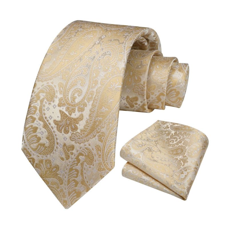 Paisley Tie Handkerchief Set - 03A-CHAMPAGNE2