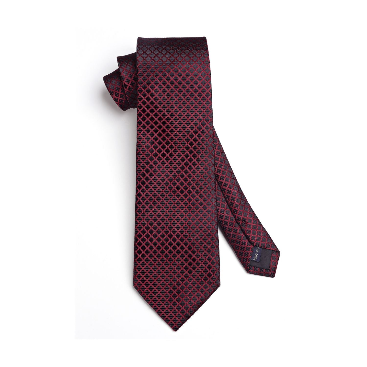 Plaid Tie Handkerchief Set - BURGUNDY-3