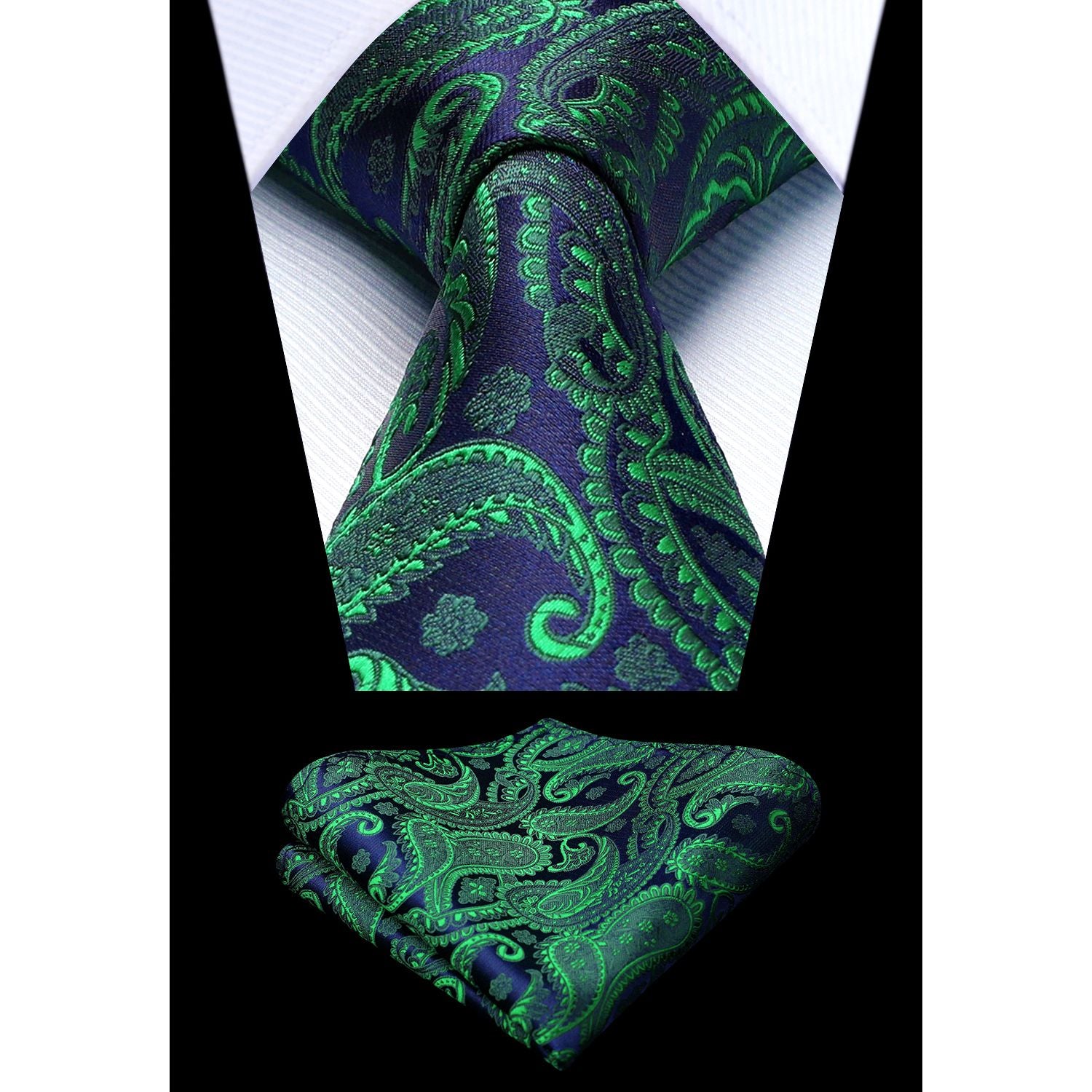 Paisley Vest Tie Handkerchief Set - GREEN/PURPLE