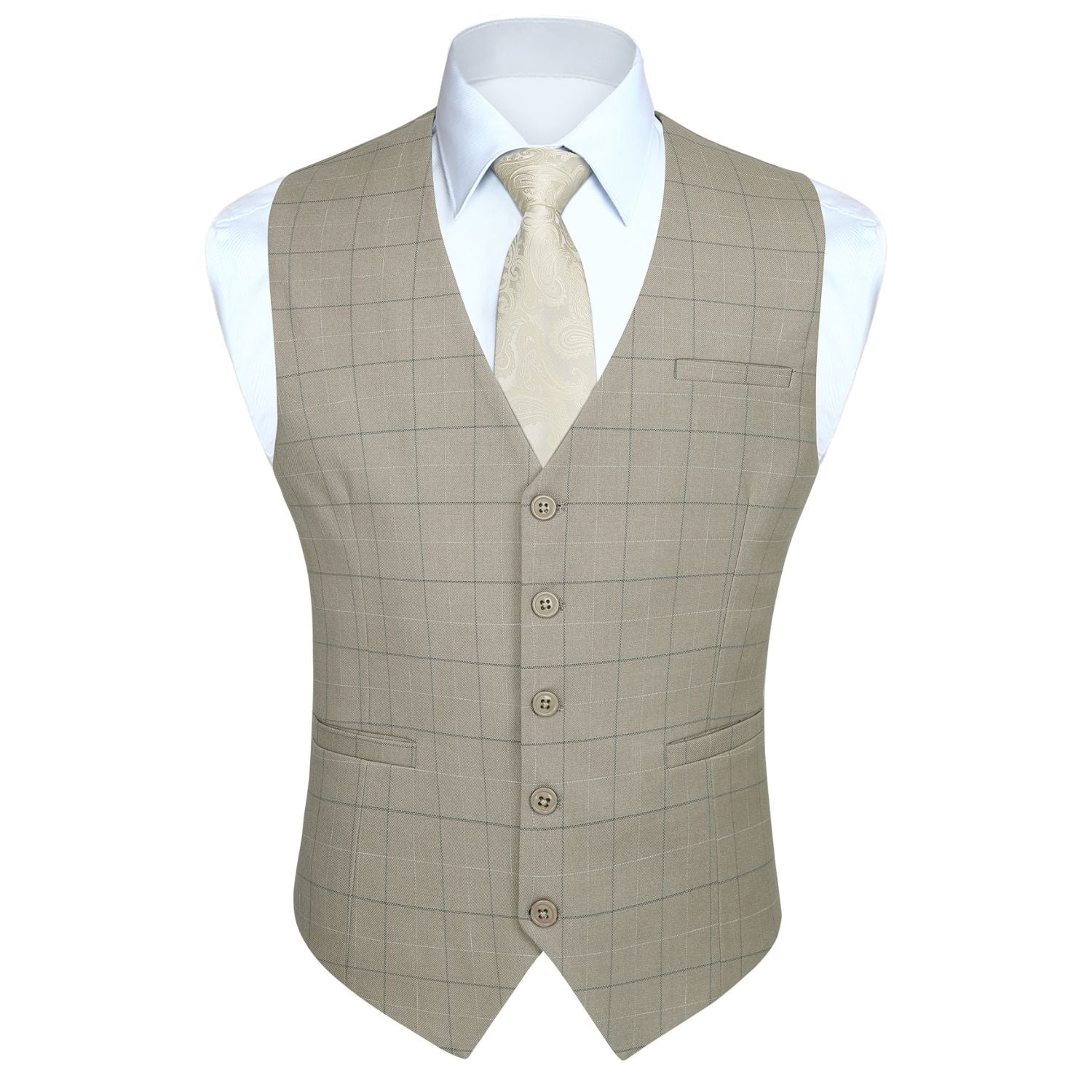 Plaid Slim Vest - A-BEIGE