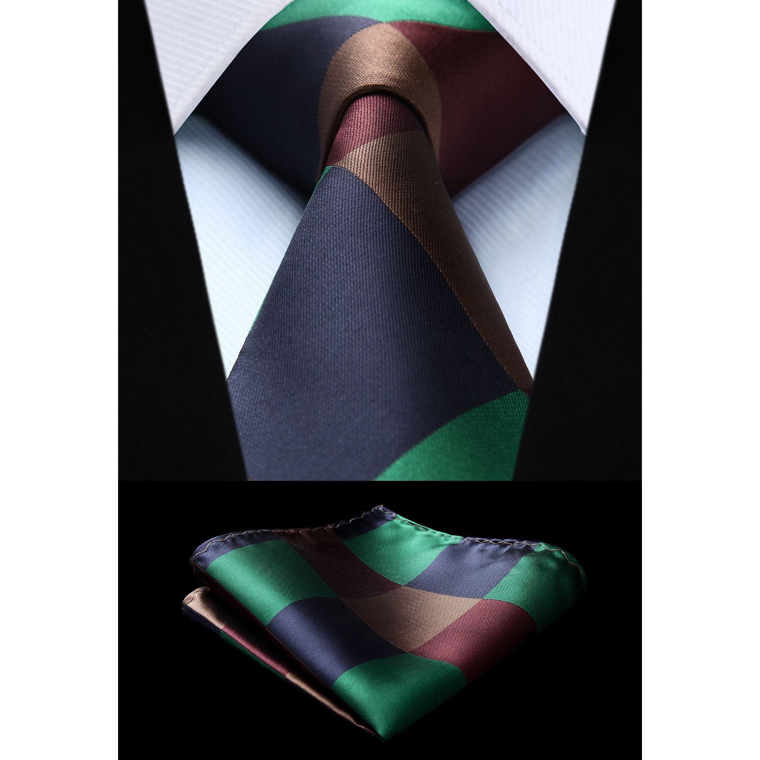 Plaid Tie Handkerchief Set - 03 GREEN