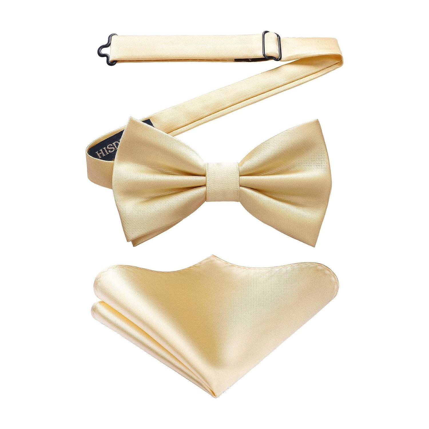 Solid Pre-Tied Bow Tie & Pocket Square -  A-CHAMPAGNE 2