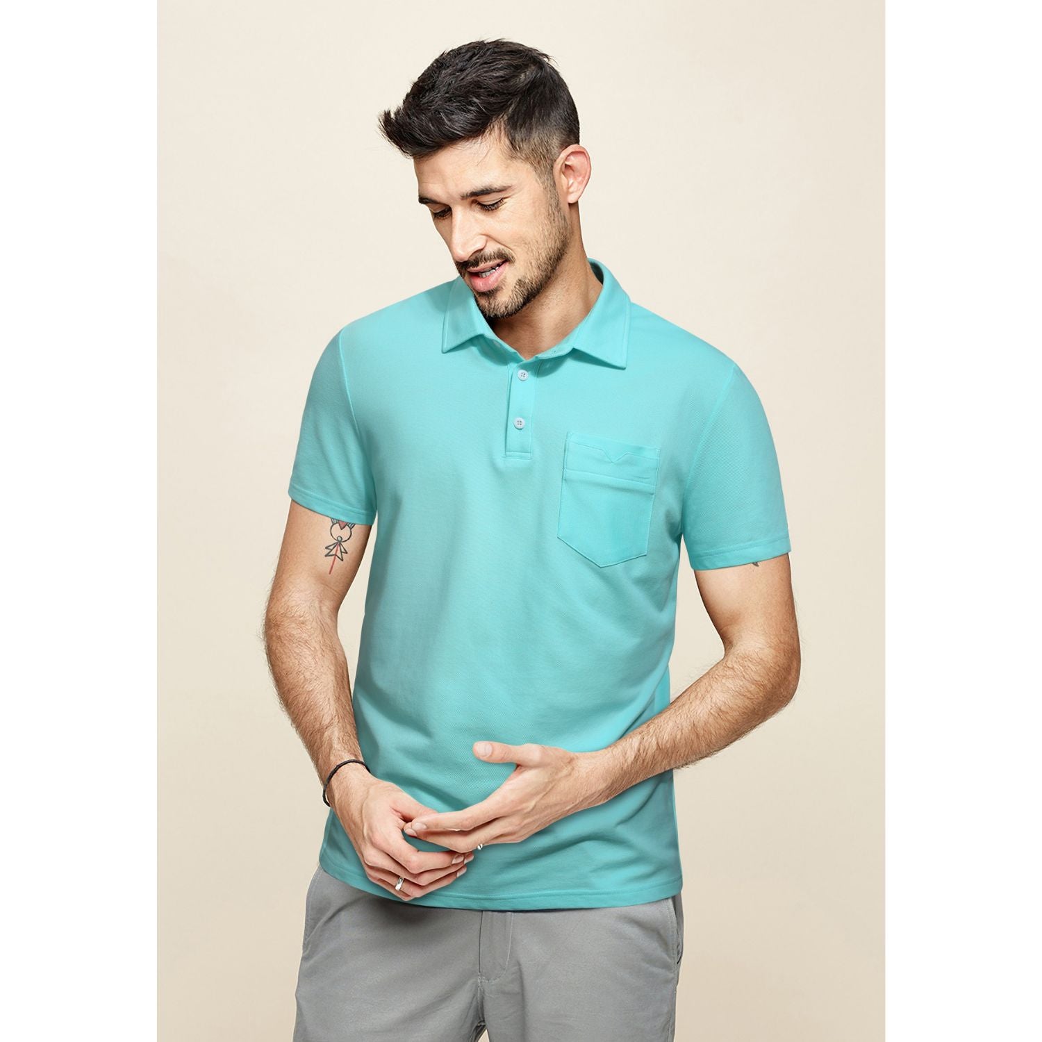 Polo Shirts Short Sleeve with Pocket - AQUA BLUE