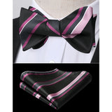 Stripe Bow Tie & Pocket Square - BLACK PINK