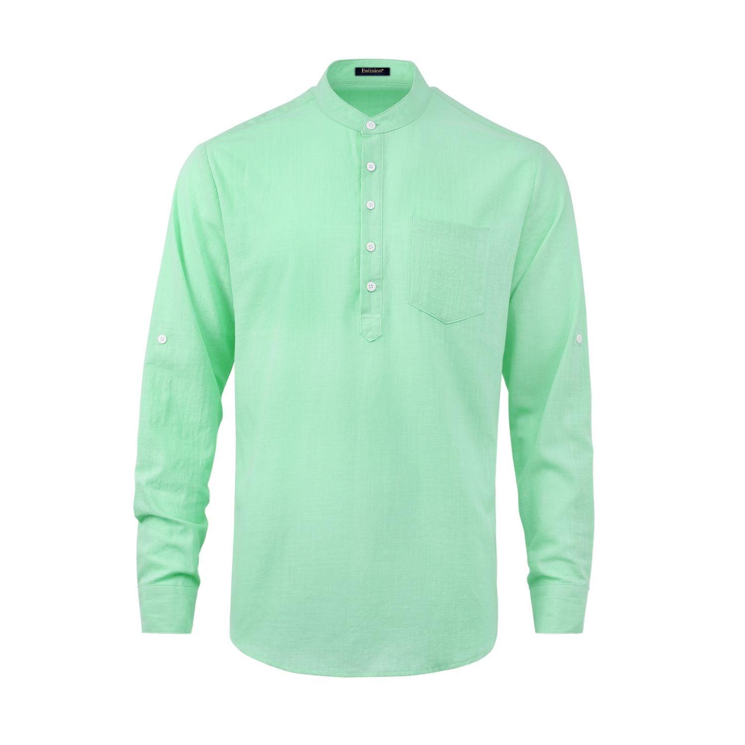 Casual Henley Shirt with Pocket - GREEN