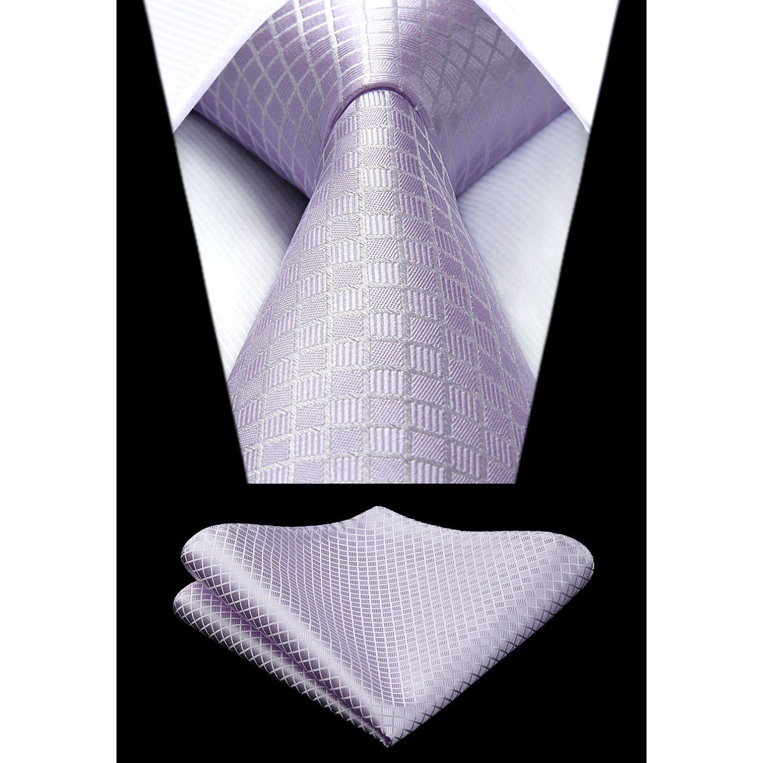 Plaid Tie Handkerchief Set - C-LAVENDER